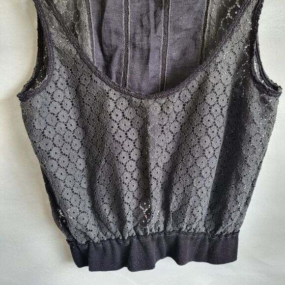 FREE PEOPLE BLACK NEW ROMANTICS SLEEVELESS LACE SHEER TANK NWT SZ S - Picture 9 of 11